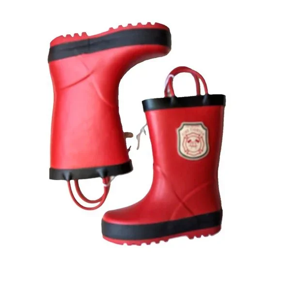 Carter's Toddler Boy Rain Boot Kids FIRE FIGHTER Rainboot Pull-On Handle Red 5,6 - Picture 4 of 6